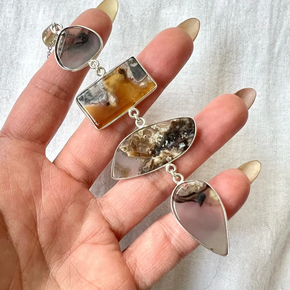 925 Montana Moss Agate Long Cleavage Pendant Necklace